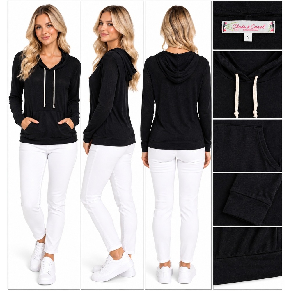 Chris & Carol S Lightweight Hoodie Pullover Drawstring Pocket Lounge Casual